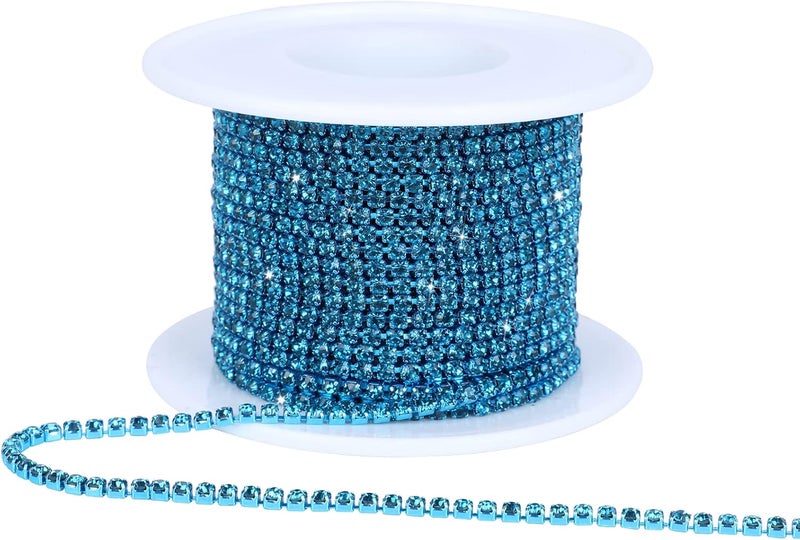 Dropower Crystal Rhinestone Close Chain Trim,10 Yards/Roll of 2mm Rhinestone Banding Claw Cup Chain for Sewing Crafts,DIY Decoration,Jewelry,Clothing,Shoes Peacock Blue - Image 1